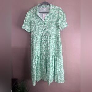 Crown Green Tiered Maxi Sundress with Puff Sleeves